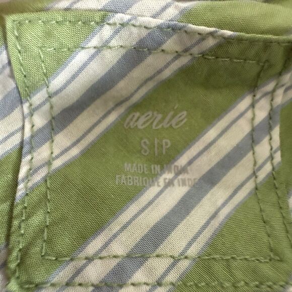 New Aerie Blouse Women's Small Green Blue Striped Long Sleeve Button Up - Picture 6 of 10